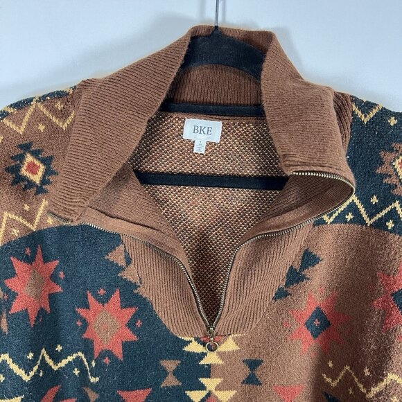 BKE‎ Western Pullover Sweate 3/4 Zip Women’s Size Large Boho Aztec Brown Soft - Picture 6 of 12